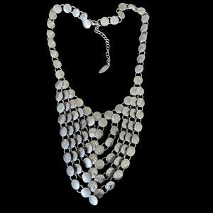 NY & Co Textured Silver Tone Circle Bib Statement Necklace 18"-21” Adjustable